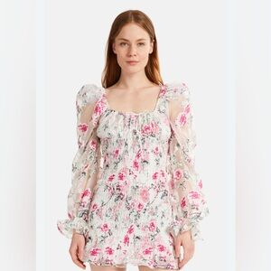 For Love and Lemons Lovell Burnout Smocked Mini Dress Rose Coquette - Size M